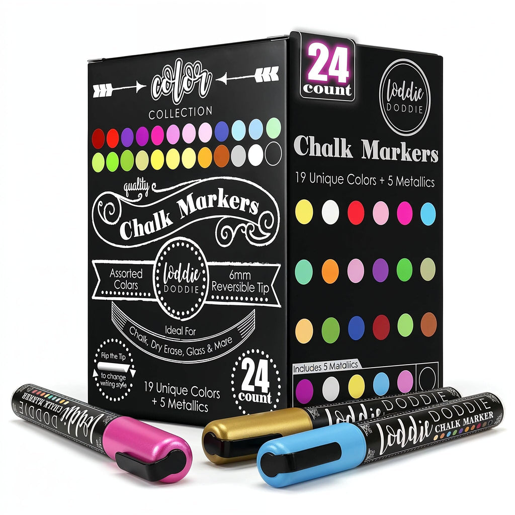 Loddie Doddie Chalk Markers, Liquid Chalk Pens, Reversible Tips, 24 Pack