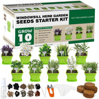 Meekear 10 Herb Seeds Garden Starter Grow Kit with Green Pots, Markers, Soil Discs, Watering, Herb Clipper, Complete Indoor Potted Plant Growing Set for Kitchen DIY