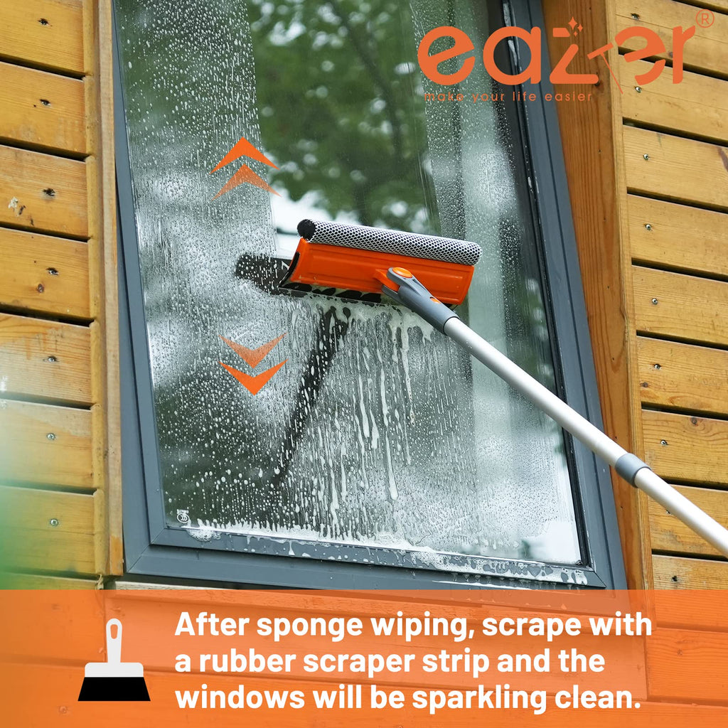 Eazer 46'' Professional Window Cleaner Tool, 2-in-1 Rotatable Squeegee for Window Cleaning Kit, Window Washing Equipment Kit with Threaded Extension Pole(20''-46'') for Shower/Windshield.