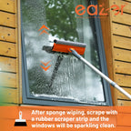 Eazer 46'' Professional Window Cleaner Tool, 2-in-1 Rotatable Squeegee for Window Cleaning Kit, Window Washing Equipment Kit with Threaded Extension Pole(20''-46'') for Shower/Windshield.