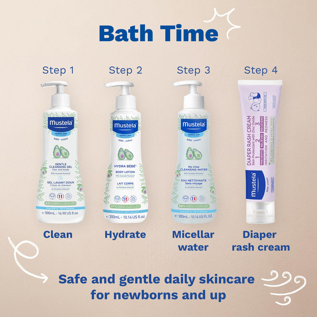 Mustela Gentle Cleansing Gel - Baby Wash for Delicate Skin and Hair - Newborn-Safe Cleanser - Crafted with Natural Avocado Perseose - Various Sizes - 16.90 fl. oz.