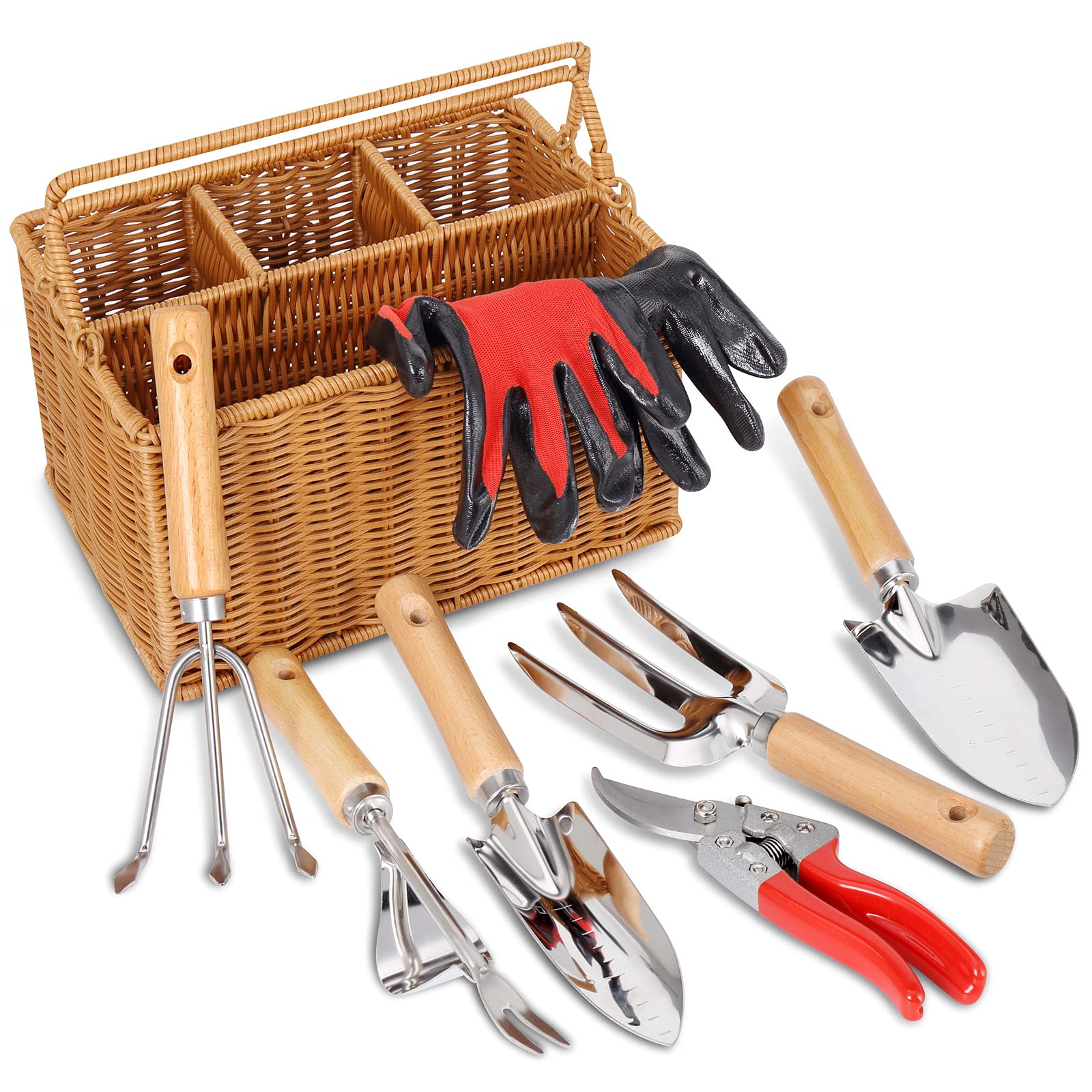 SOLIGT 8 Piece Garden Tools Set with Basket, Gardening Gifts for Women Men