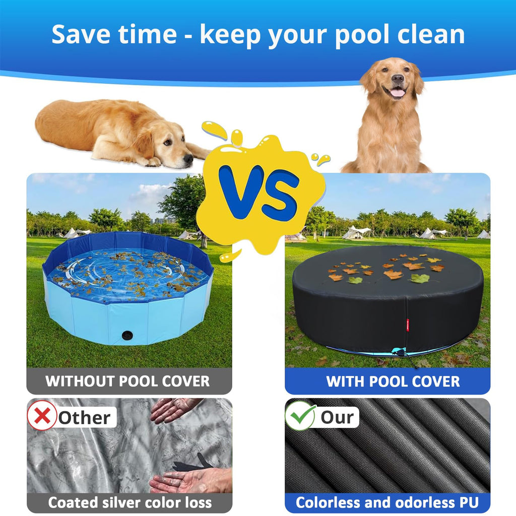QH.HOME 55.1 inch Kiddie Pool Cover Round, Collapsible Dog Pool Cover with Super Windproof Ratchet Design, Odorless Waterproof Fabric Material and - Only Cover