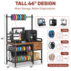 Anrigeail 3D Printer Stand with Filament Storage – Tall 66" Heavy Duty Metal 3D Printer Table with Power Hub, Drawer & X-Bracket Stability for Workshop, Studio, Office