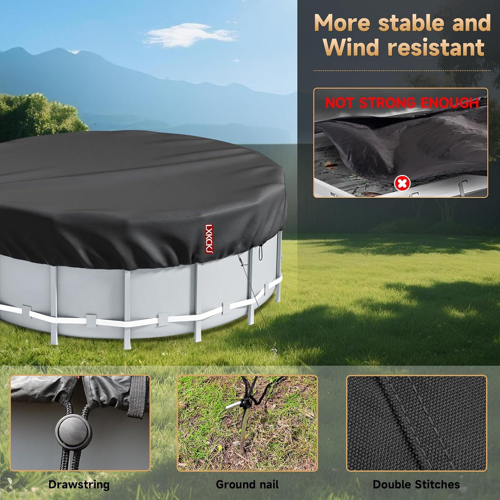 LXKCKJ 15 Ft Round Pool Cover, Solar Pool Covers for Above Ground Pools, Summer Pool Cover Protector with Cover Accessories, PE Tarp Ideal for Waterproof and Dustproof (Black)