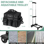 Large Rolling Cleaning Caddy Bag with Wheels, with Detachable Trolley, Cleaning Bags on Wheels for Housekeepers, Cleaning Cart Supplies Organizer for Home, Car, Picnic (Black)