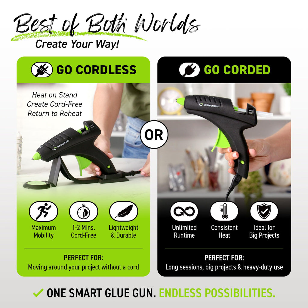 Surebonder Cordless Hot Glue Gun, High Temperature, Full Size, 60W, 50% More Power - Sturdily Bonds Metal, Wood, Ceramics, Leather & Other Strong Materials (Specialty Series CL-800F)