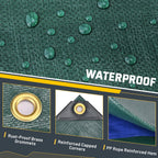 Kesfitt 16 Mil Heavy Duty Waterproof Tarp with Metal Grommets, Dark Green & Blue Reversible Poly Tarp, 10x10 ft, for Outdoor Protection, Yard, Garden, Farm, Camping & Equipment Coverage