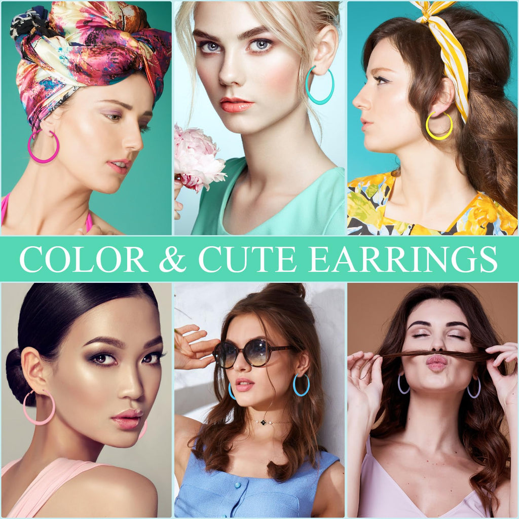 Sasylvia 16 Pairs Colored Hoop Earrings for Women,Classic Style