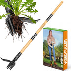 WilFiks Weed Puller Tool, Stand Up Heavy Duty Weed Remover Tool with Long Handle, Foot Platform Design - 4 Claw Steel Head Weeder Tool, Bamboo Garden Hand Weeding Tool