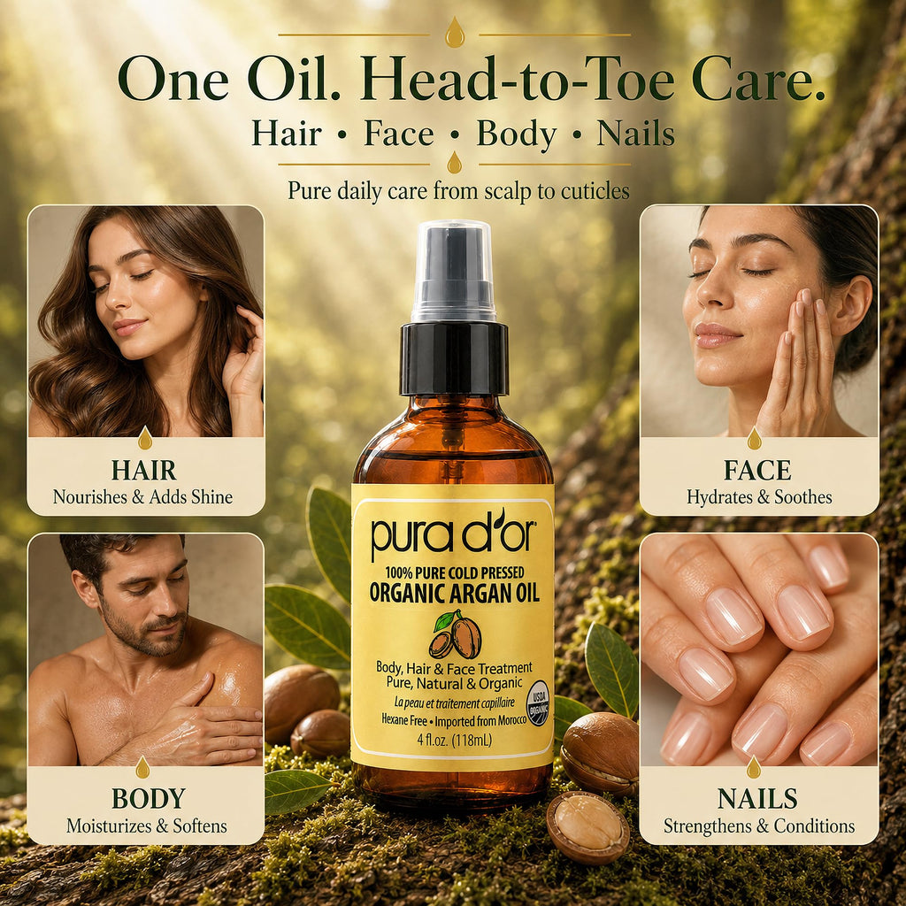 PURA D'OR USDA ORGANIC Moroccan Argan Oil Pure Cold-Pressed Hair & Skin 4oz
