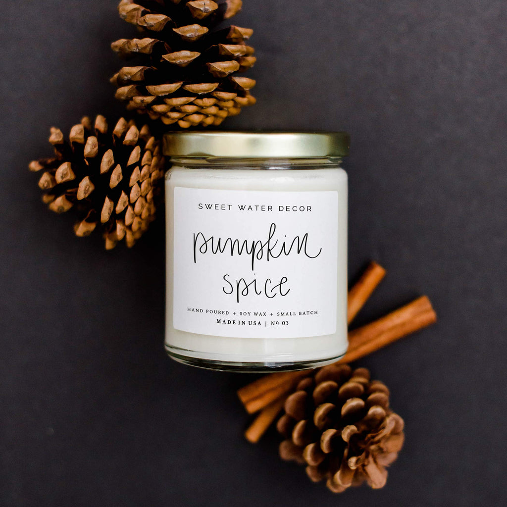 Sweet Water Decor Pumpkin Spice Candle, Thanksgiving & Halloween 9oz Decor