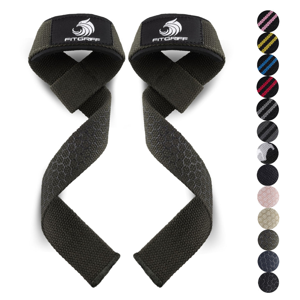 Fitgriff�� Lifting Wrist Straps for Weightlifting, Gym, Deadlift, Workout (Made of Premium Cotton & Padded) - Men & Women (Standard, Army Green (Silicone-Grip))