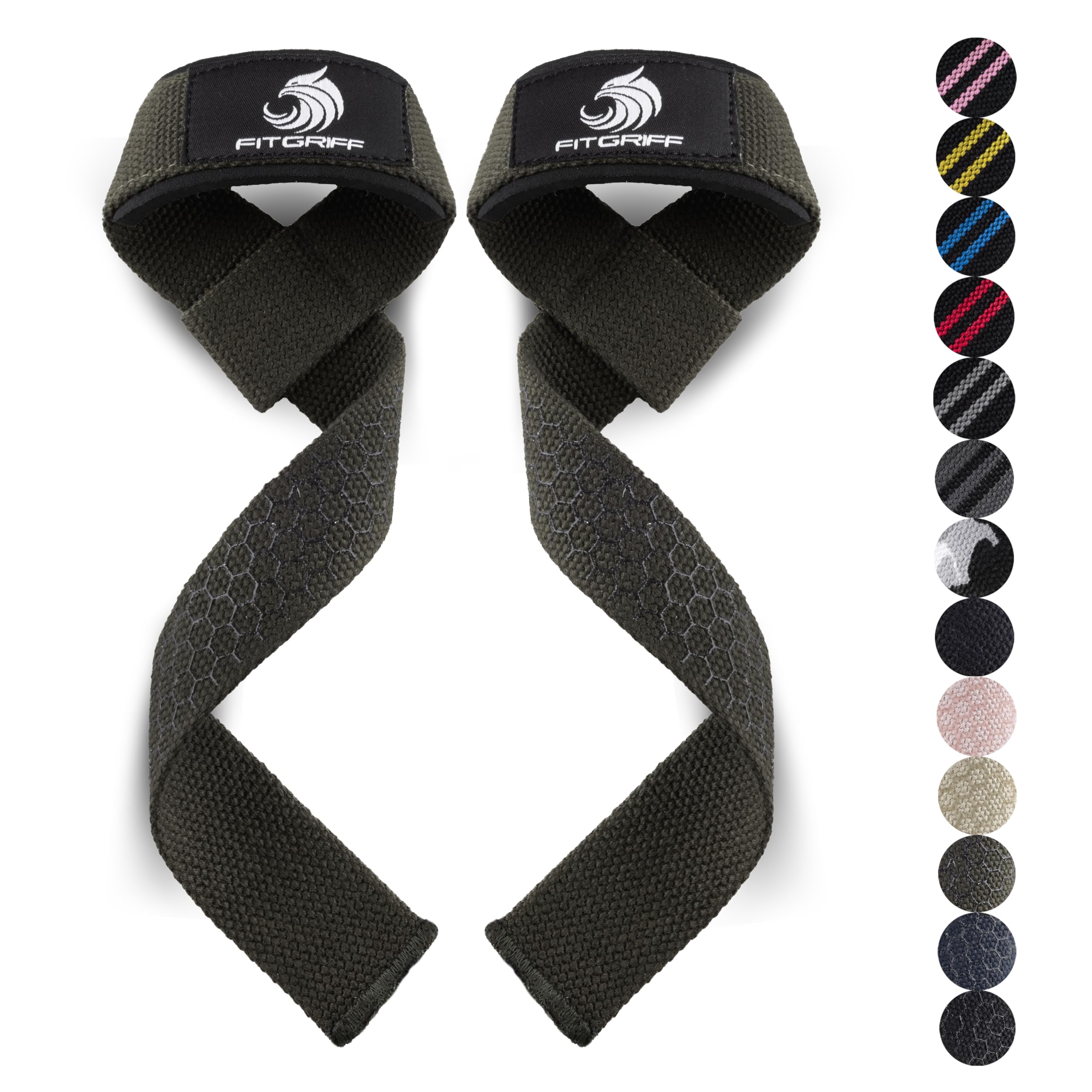 Fitgriff�� Lifting Wrist Straps for Weightlifting, Gym, Deadlift, Workout (Made of Premium Cotton & Padded) - Men & Women (Standard, Army Green (Silicone-Grip))