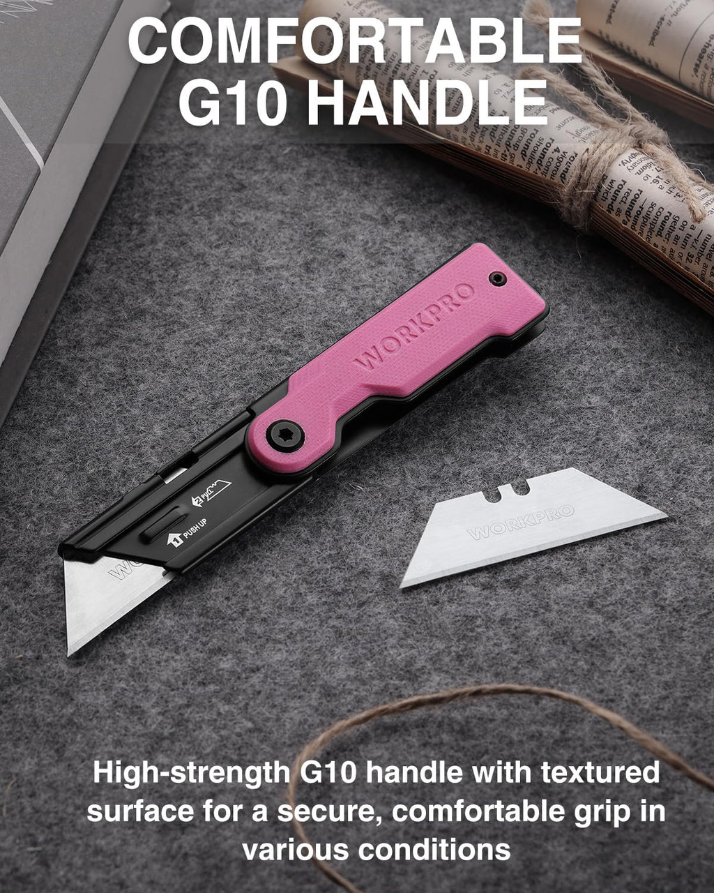WORKPRO 3-Pack Folding Utility Knife Set, G10 Handle Box Cutter with 10 Extra SK5 Blades, Quick-Change Razor Knife with Belt Clip, EDC Utility Knife for DIY, Office, Home – Multicolor