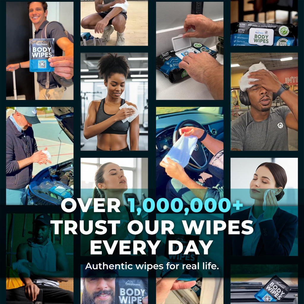 Travel Body Wipes for Men - 20 XL Shower Wipes for Adults Bathing No Rinse - Individually Wrapped 10”x10” Disposable Washcloths, Face Towels, Gym Mens Deodorant Sheets, Camping Essentials & Must Haves
