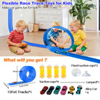 Flexible Race Track Toys for Kids: 15ft Flexible Car Track with Suction Cups - Portable Roll-Up DIY Racetrack Compatible with 1:64 Scale Diecast Cars for Boys & Girls Ages 3+