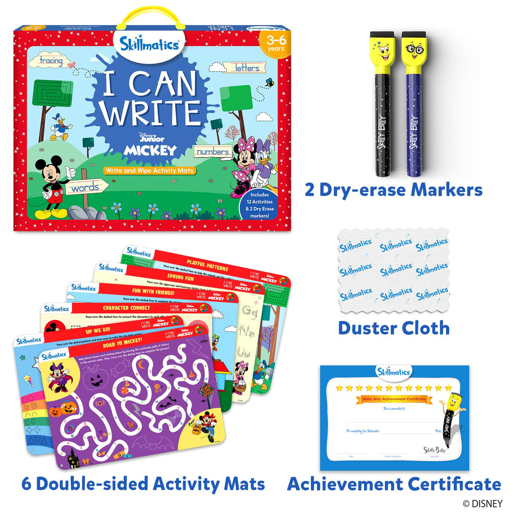 Skillmatics I Can Write Disney Junior Mickey Mouse - Reusable Preschool Learning Activities, Educational Toy and Game, Back to School Supplies, Gifts for Students, Kids, Toddlers Ages 3, 4, 5, 6