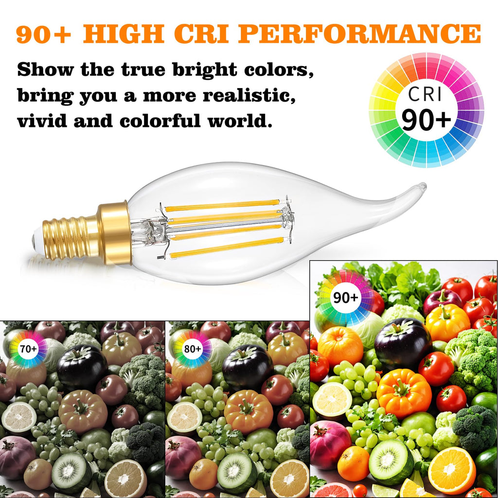 IINVGOOD Dimmable LED Candelabra Bulbs 40 Watt Equivalent, 2700K Soft Warm White Chandelier Light Bulbs, 4W 460 Lumens Flame Tip Candle Light Bulbs, E12 Base Bulbs, 90+CRI, 12 Packs