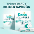 Pampers Aqua Pure Baby Wipes, Unscented, Fragrance Free, 99% Water, Water Based, Multi-Use, 336 Wipes Total (6X Flip-Top Packs)