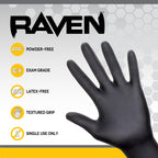 Raven Powder Free Nitrile Disposable Gloves 7 Mil - XL Latex Free, Chemical + Puncture Resistant, Textured Grip, Single Use for Automotive, Industrial, Janitorial, MRO, Food Service 66519