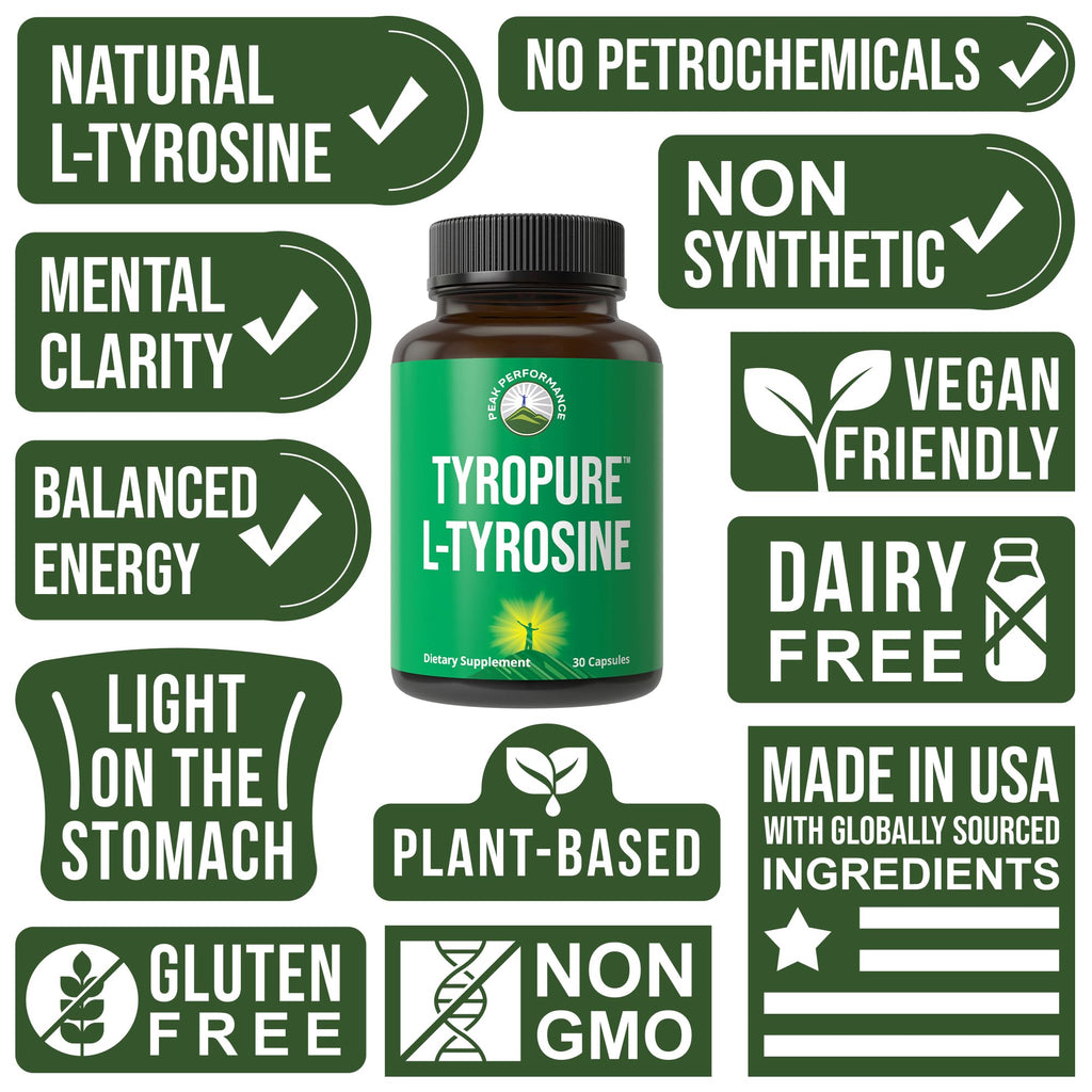 TyroPure L Tyrosine 500mg Capsules Supplement More Bioavailable