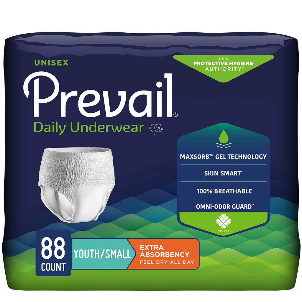 Prevail Daily Protective Underwear - Unisex Adult Incontinence Underwear - Disposable Adult Diaper for Men & Women - Maximum Absorbency - Small - 88 Count (4 packs of 22)