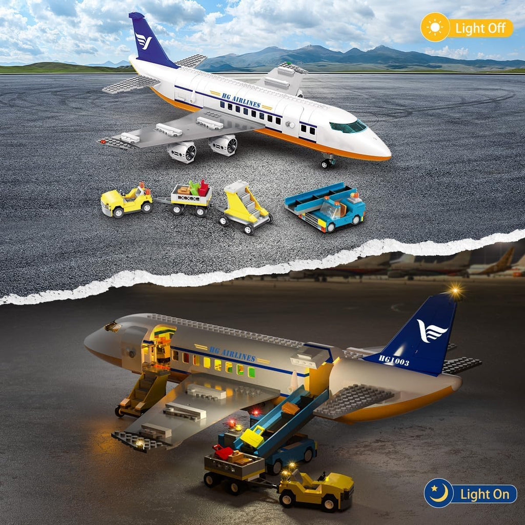 CUBIMANA Large City Passenger Airplane Building Toys with LED Light, 21 Inches Plane Building Sets with 2PCS Luggage Trucks, Terminal, Radar Tower, Birthday Gifts for Kids Boys Girls Age 6-12 (901pcs)