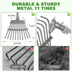 Gixmuoiy Garden Rake for Leaves, Heavy-Duty Small Metal Rake for Lawn, Yard, Garden Beds, Debris & Shrubs, 6 ft Adjustable Handle for Kids and Adults