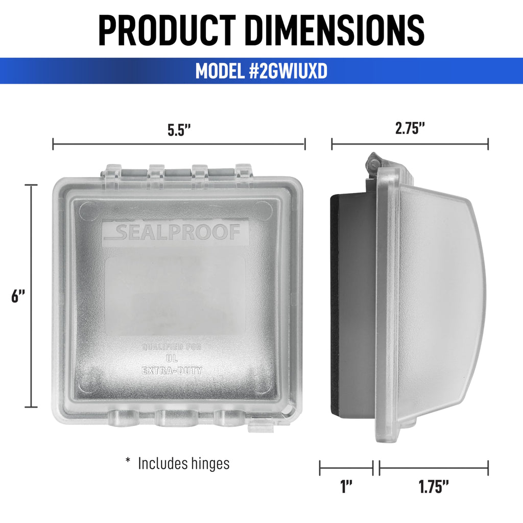 Sealproof 2-Gang Weatherproof Lockable In Use Electrical Power Outlet Cover, Two Gang, UL Extra Duty Compliant, 45-in1, Plastic Clear Frost