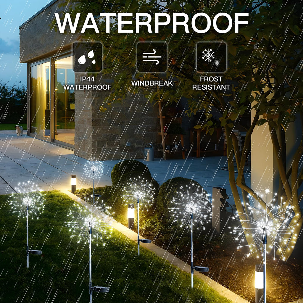 suddus Solar Garden Lights Outdoor Waterproof Decorative, 2Pack 150LED Firework Lights, Solar Fairy Lights for Yard, Garden, Party, Patio, Pathway, Flowerbed - White