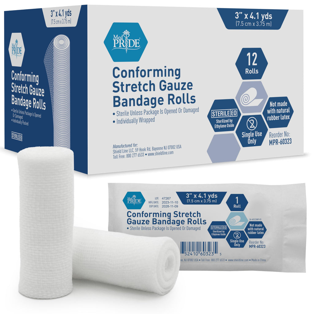 MED PRIDE Sterile Stretch Gauze Bandage,Latex-Free,3 in x 4.1 yd,12-Pack