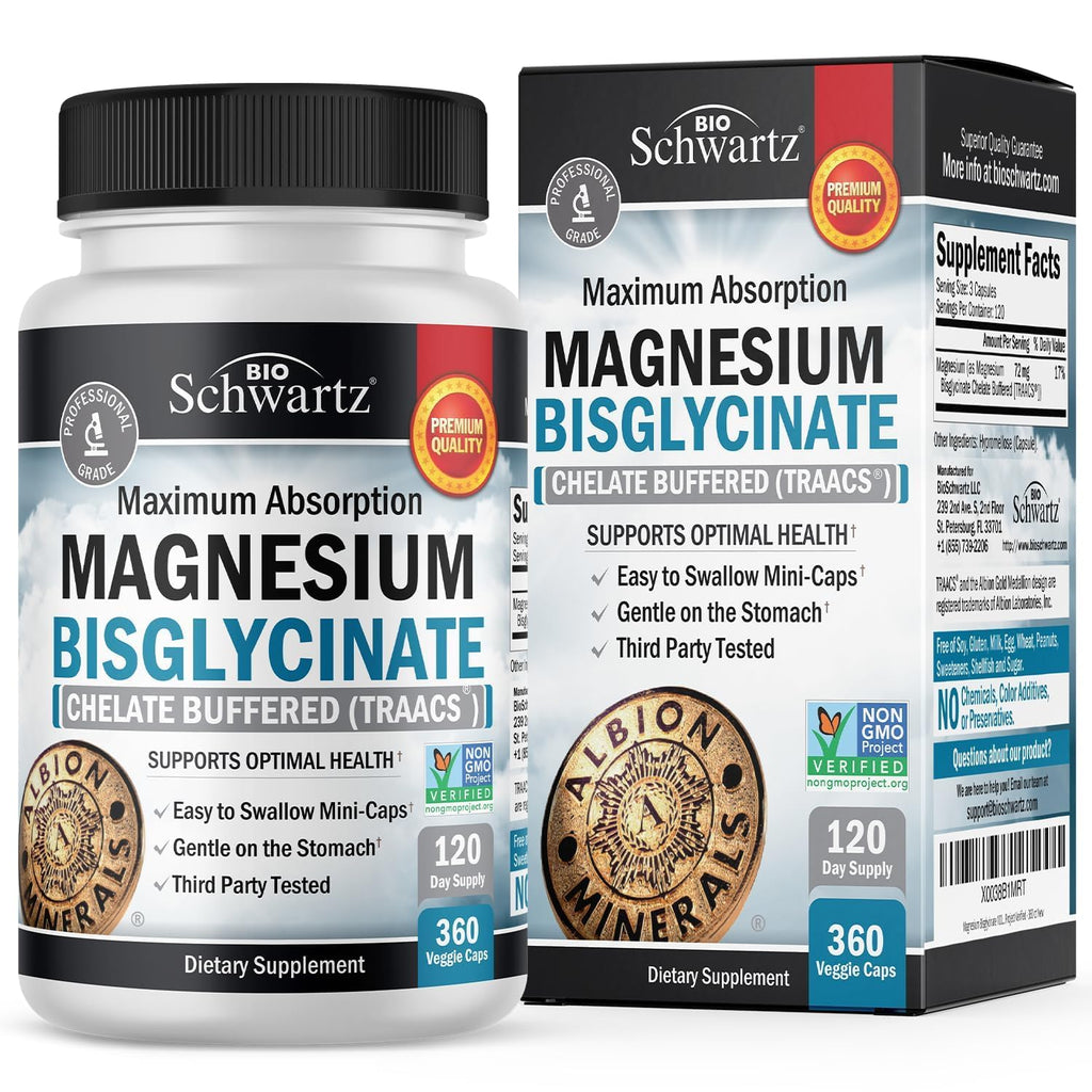 Magnesium Bisglycinate Chelated Supplement - High Absorption Magnesium Glycinate Supplement for Women and Men - Sleep, Muscle, Bone & Joint Support - Non-GMO, Non-Laxative Chelate - 360 Capsules