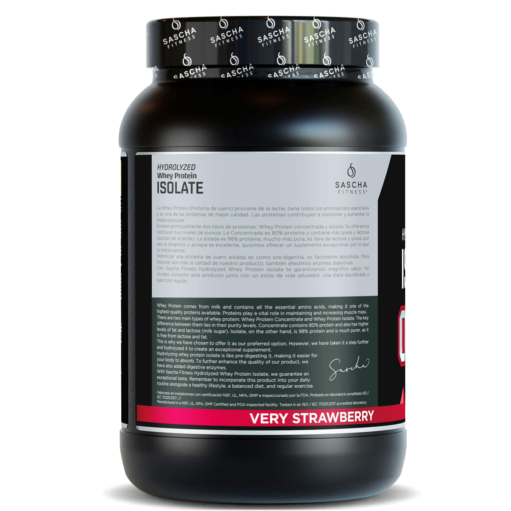 SASCHA FITNESS Hydrolyzed Whey Protein Isolate,100% Grass-Fed (2 Pounds, Strawberry)