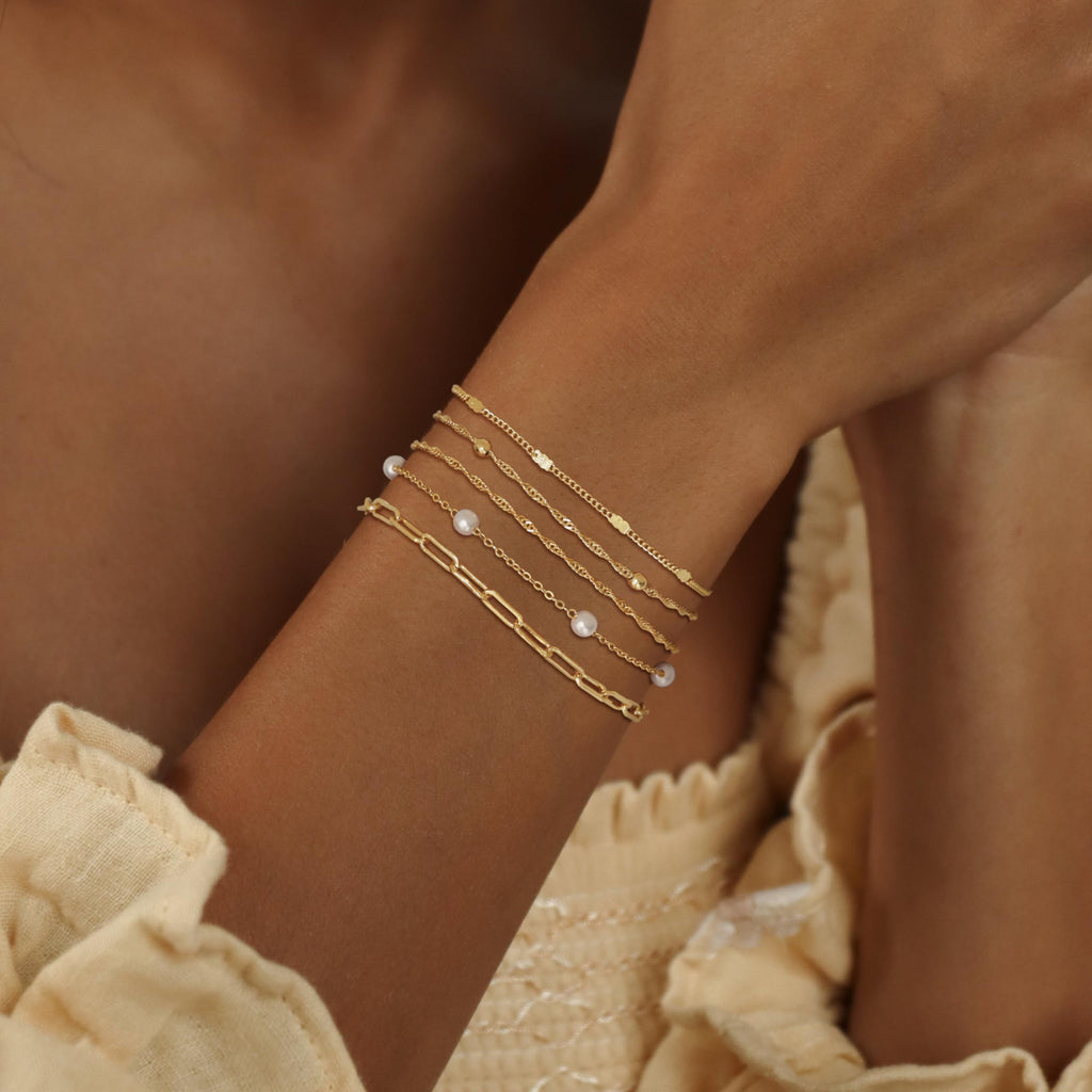 Dainty 14K Gold Plated Pearl Bracelets Stack for Women