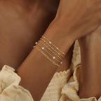 Dainty 14K Gold Plated Pearl Bracelets Stack for Women