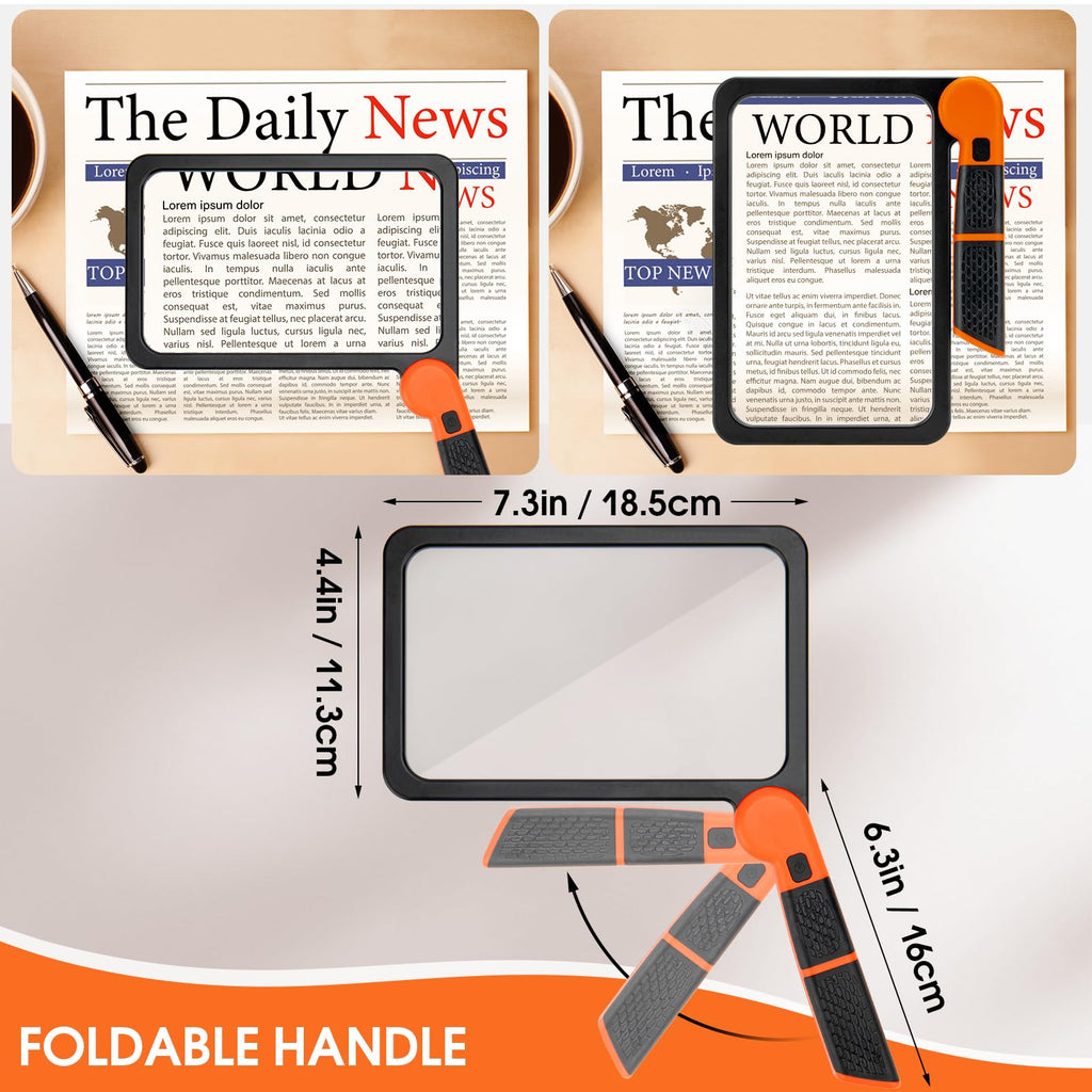 Large Magnifying Glass with Light, Full Page Magnifier 48LED Cold & Warm Light with 3 Modes, Folding Handheld Illuminated Lighted Magnifier for Seniors Low Vision Reading Inspection (Orange)