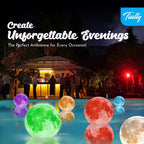 TIALLY Floating Pool Lights Solar Powered - 16" Full Moon Inflatable Light Up Pool Balls, Solar Globes that Float for Outdoor Decor, Glow in the Dark Party Decorations - Great Holiday Gifts (2 Pack)