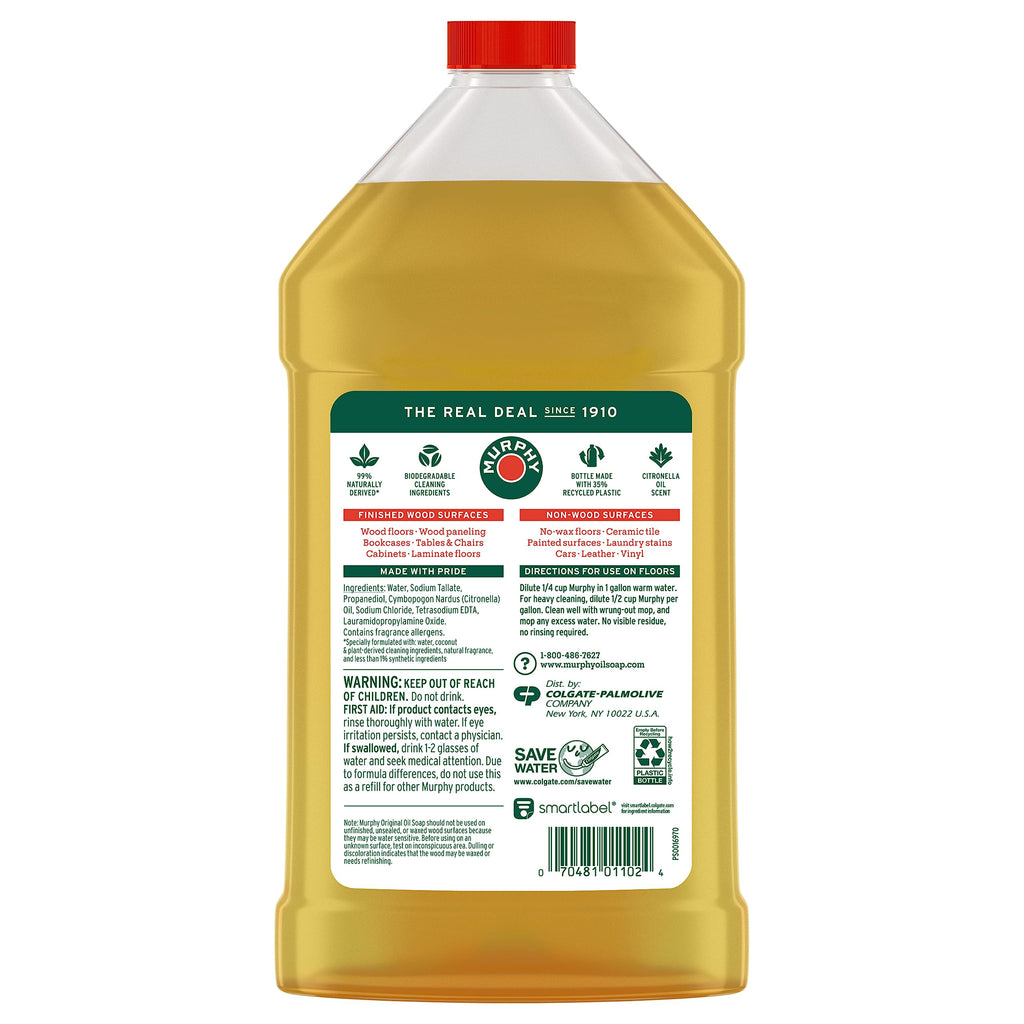 Murphy Oil Soap Concentrated Formula, Wood Cleaner, No-Rinse Floor Cleaner, Citronella Oil Scent, 32 fl oz Bottle (3 Pack)