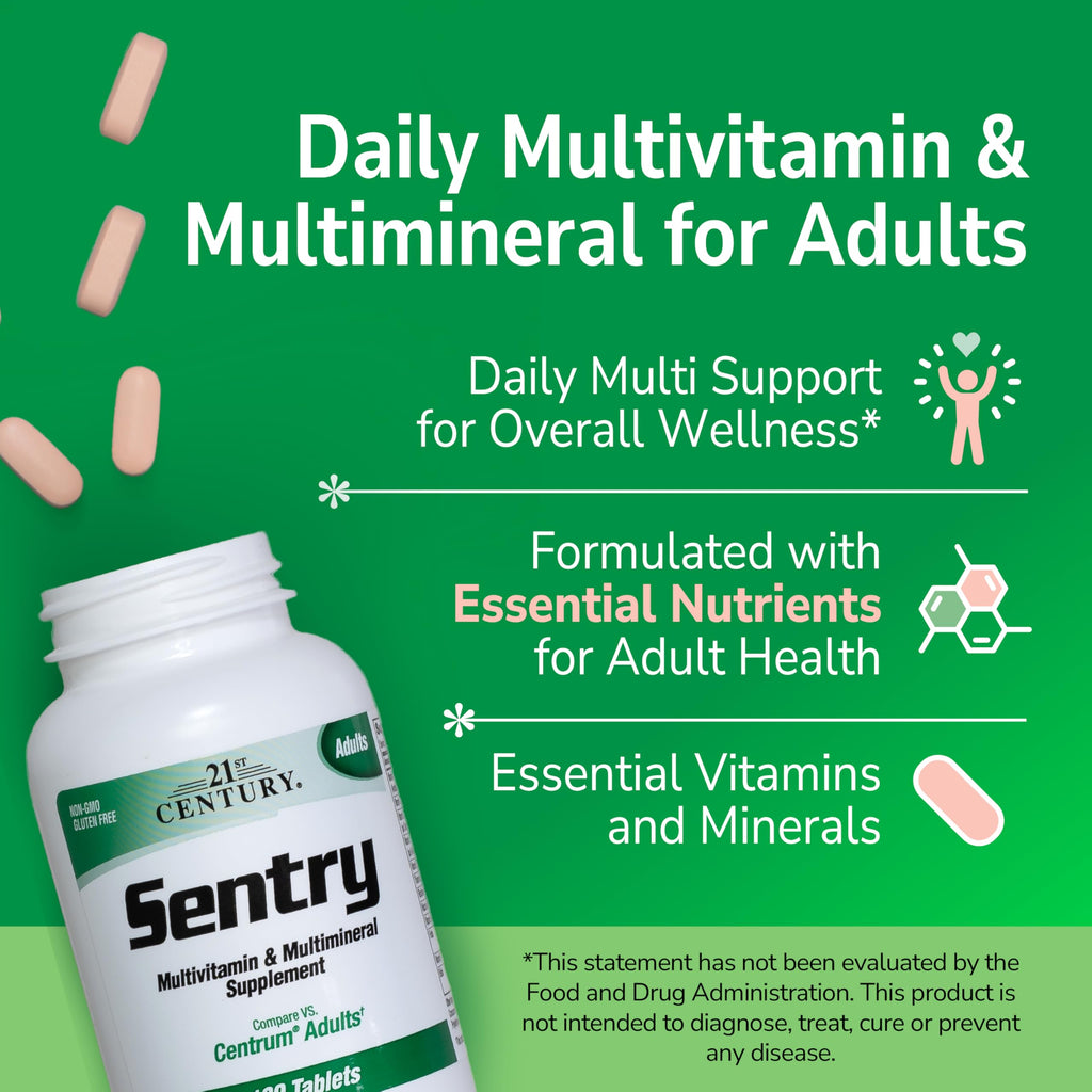 Sentry Adult Multivitamin & Multimineral Supplement, Daily Vitamins for Men & Women, Essential Vitamins & Minerals, Immune, Energy & Bone Health Support, Gluten Free, 300 Tablets