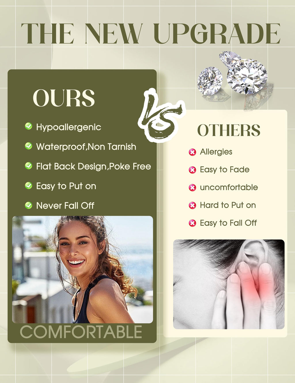 Hypoallergenic Flat Back Earrings for Women Girls Teen Kids Toddler Gold