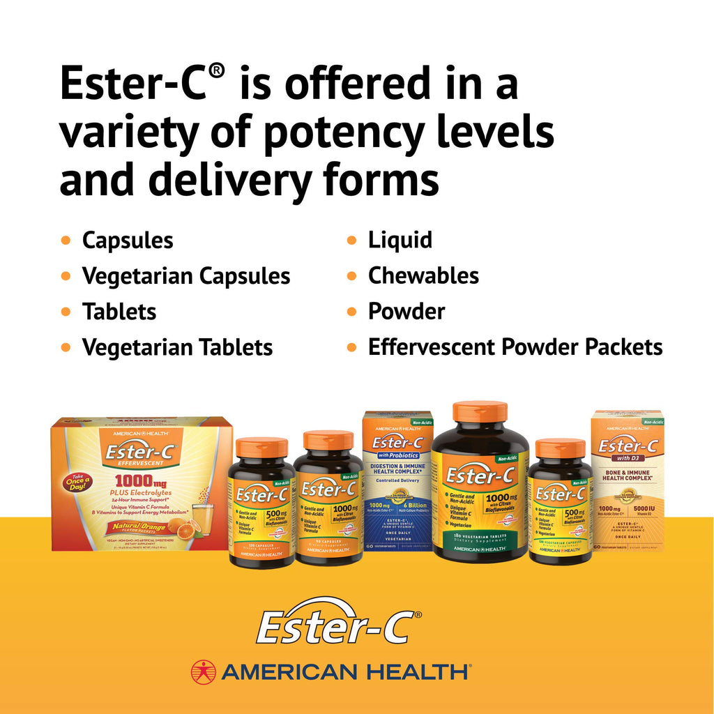 American Health Ester-C 1000 mg with Bioflavonoids Capsules 24Hour Immune Support Gentle on Stomach NonAcidic Vitamin C NonGMO Gluten-Free Servings, Citrus, 105 Count