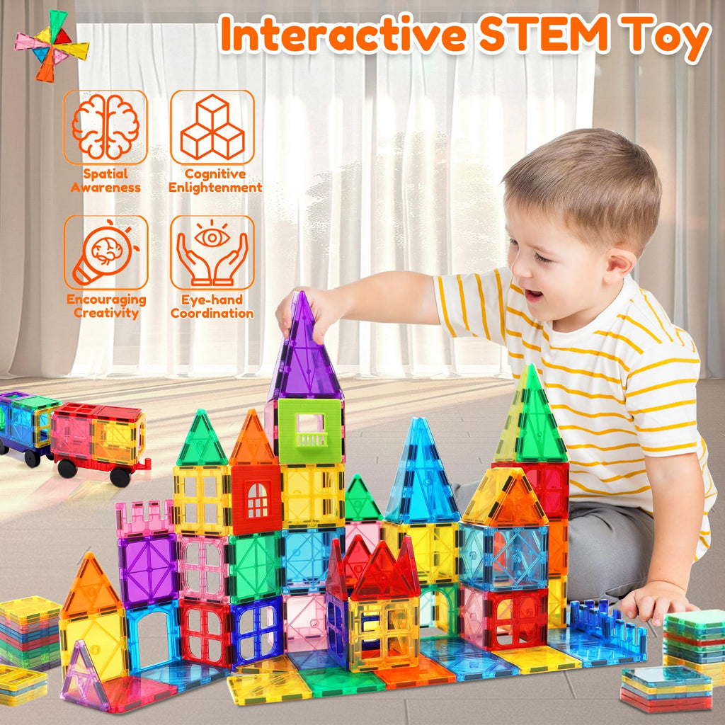 Landtaix 100pcs Magnetic Tiles for Kid Age 3+ Magnetic Blocks Toddlers Toys
