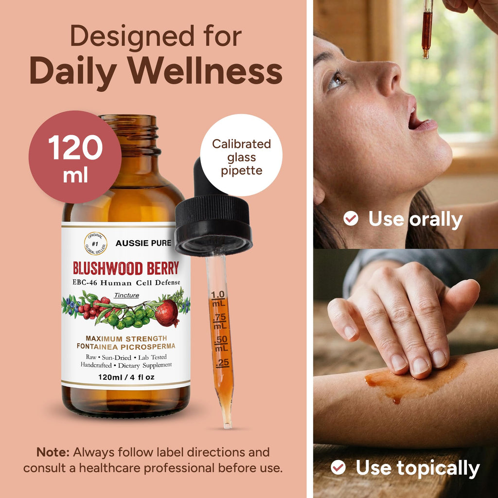 Aussie Pure Blushwood Berry EBC-46 Human Therapy Tincture – Immune & Cell Defense Supplement – Natural Antioxidant – Alcohol-Free, Vegan Glycerin Formula – Oral & Topical Use – 120ML
