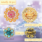 MTLEE 36 Pcs Rhinestone Brooches Bulk Vintage Women Brooch Pins for Crafts