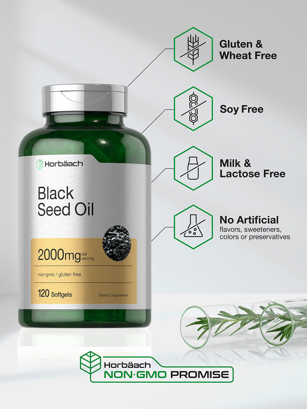 Horbaach Black Seed Oil Cold Pressed Softgel Capsules | 2000mg | 120 Count | Supplement with Omega 6 and 9 | Nigella Sativa | Non-GMO and Gluten Free