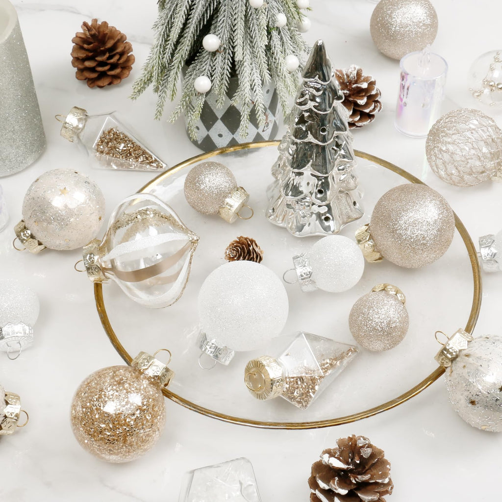MoonXmas 34PCS Champagne/White Christmas Ball Ornaments Set for Tree Decor