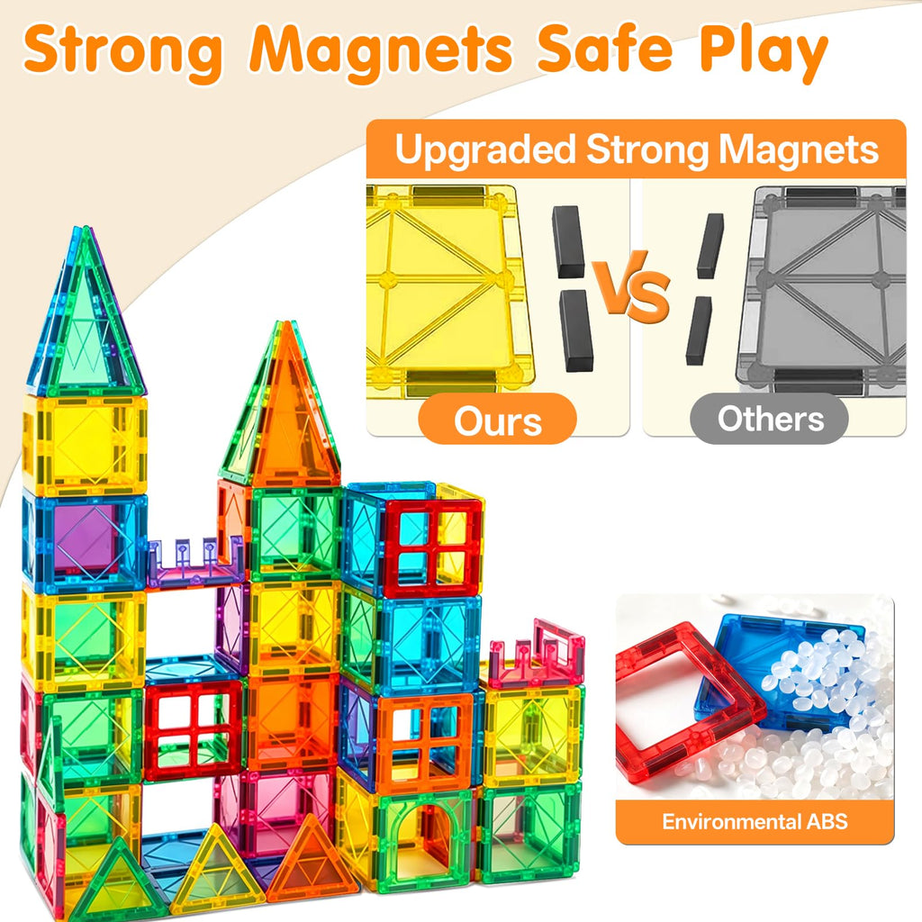 NVHH 100PCS Magnetic Tiles Blocks for Kids Ages 3-5 4-8 STEM Learning Toys