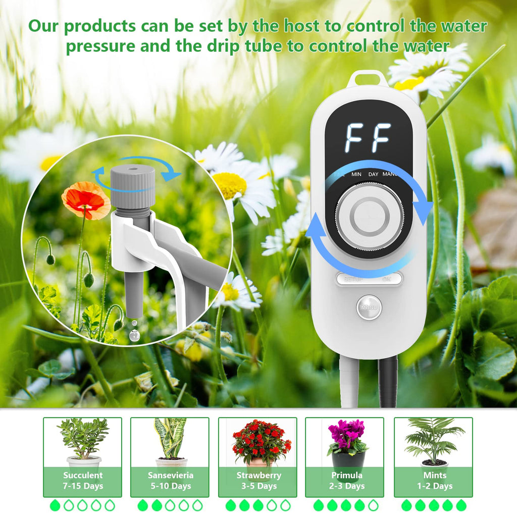 Drip Irrigation Kit,Big Power Automatic Watering System for Potted Plants-12 PCS Adjustable Water Flow Drip Head-Plant Watering Devices,30 Day Interval Programmable Timer,Watering on Working Days