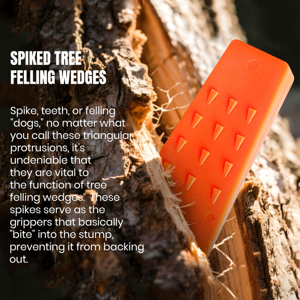 6 Pack Tree Felling Wedges with Spikes for Safe Tree Cutting – 2 Each of 10", 8” and 5.5” Wedges with Storage Bag; 6 Felling Dogs to Guide Trees Stabilize and Safely to Ground for Loggers and Fallers